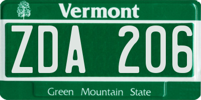VT license plate ZDA206