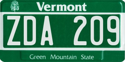VT license plate ZDA209