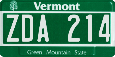 VT license plate ZDA214