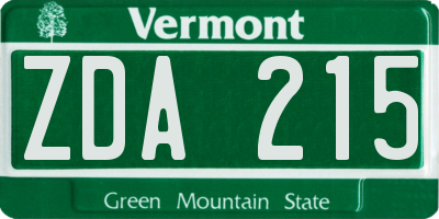 VT license plate ZDA215