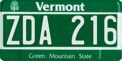 VT license plate ZDA216