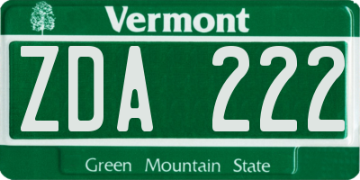 VT license plate ZDA222