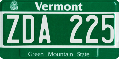 VT license plate ZDA225