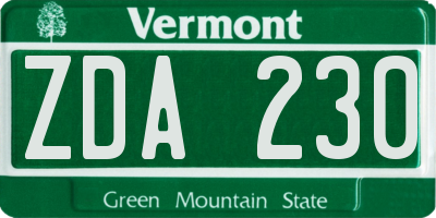 VT license plate ZDA230