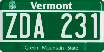 VT license plate ZDA231