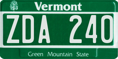 VT license plate ZDA240