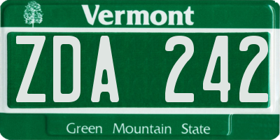VT license plate ZDA242