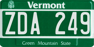 VT license plate ZDA249