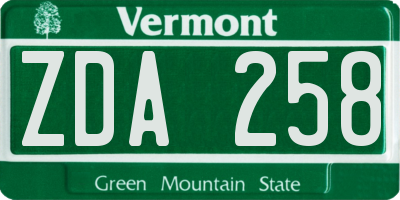 VT license plate ZDA258