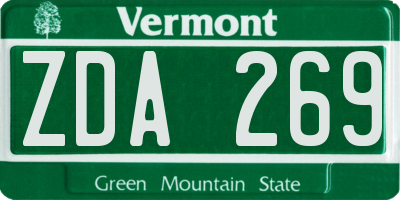 VT license plate ZDA269