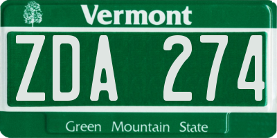 VT license plate ZDA274