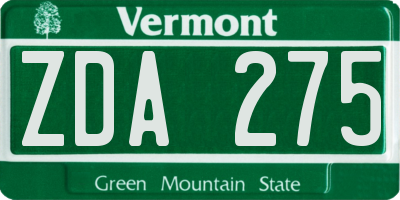 VT license plate ZDA275