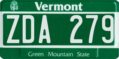 VT license plate ZDA279