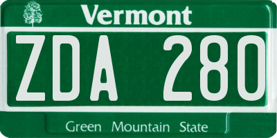 VT license plate ZDA280