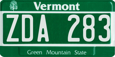 VT license plate ZDA283