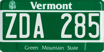 VT license plate ZDA285