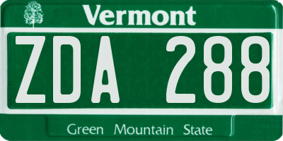 VT license plate ZDA288