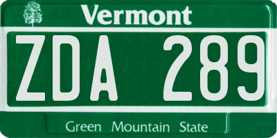 VT license plate ZDA289