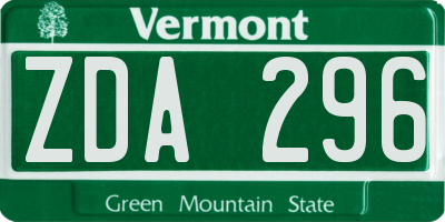 VT license plate ZDA296