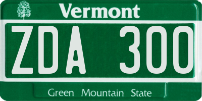 VT license plate ZDA300