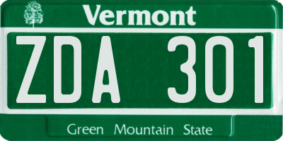VT license plate ZDA301