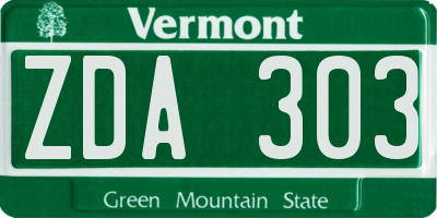 VT license plate ZDA303