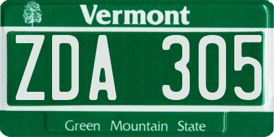 VT license plate ZDA305
