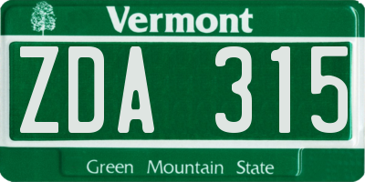 VT license plate ZDA315