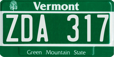 VT license plate ZDA317