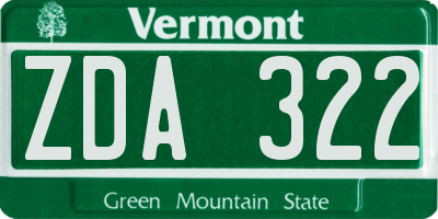 VT license plate ZDA322