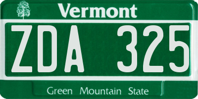 VT license plate ZDA325