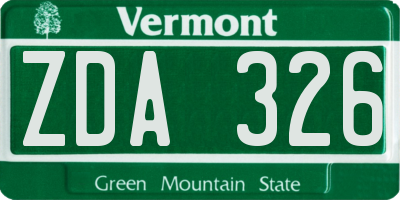 VT license plate ZDA326