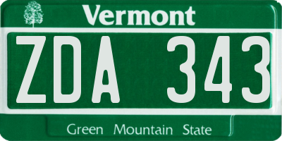 VT license plate ZDA343