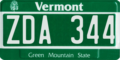 VT license plate ZDA344