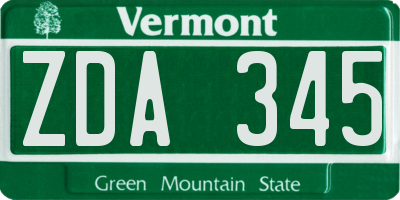 VT license plate ZDA345