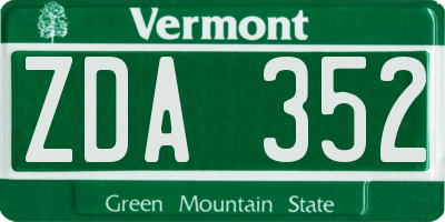 VT license plate ZDA352