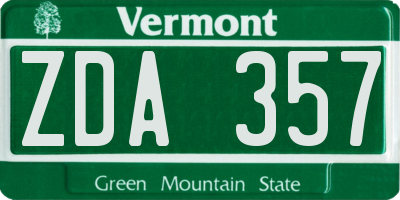 VT license plate ZDA357
