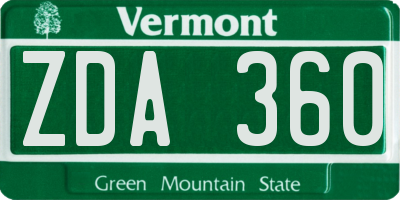 VT license plate ZDA360