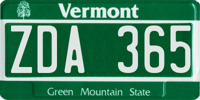 VT license plate ZDA365