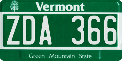 VT license plate ZDA366