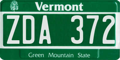 VT license plate ZDA372