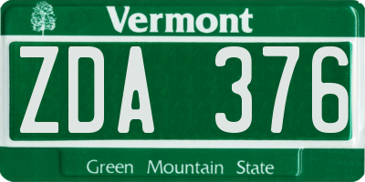 VT license plate ZDA376