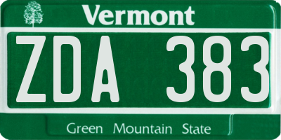 VT license plate ZDA383