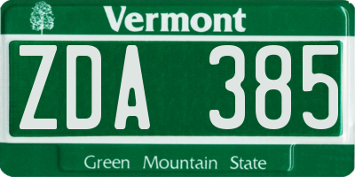 VT license plate ZDA385