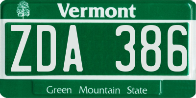 VT license plate ZDA386