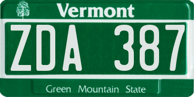 VT license plate ZDA387