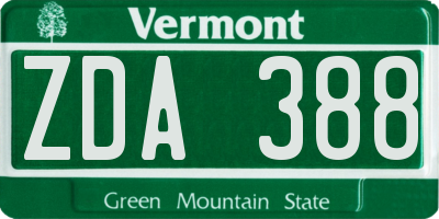 VT license plate ZDA388