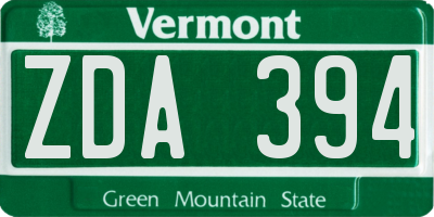 VT license plate ZDA394