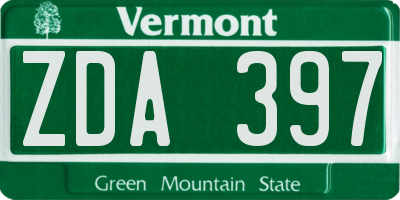 VT license plate ZDA397