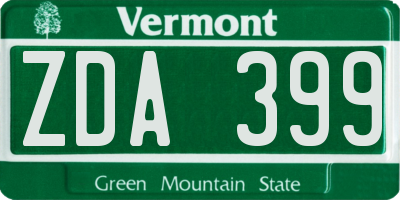 VT license plate ZDA399